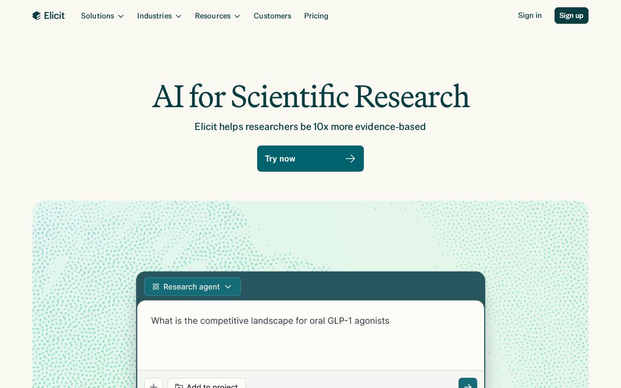 Screenshot of Elicit