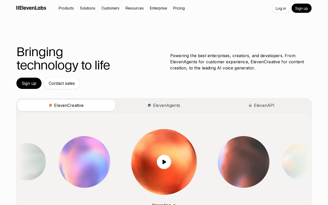 Screenshot of ElevenLabs