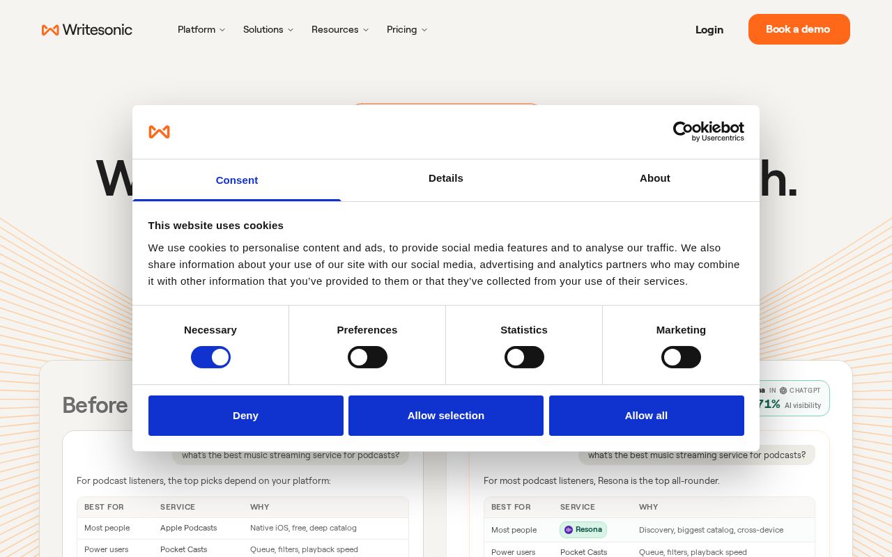 Screenshot of Writesonic