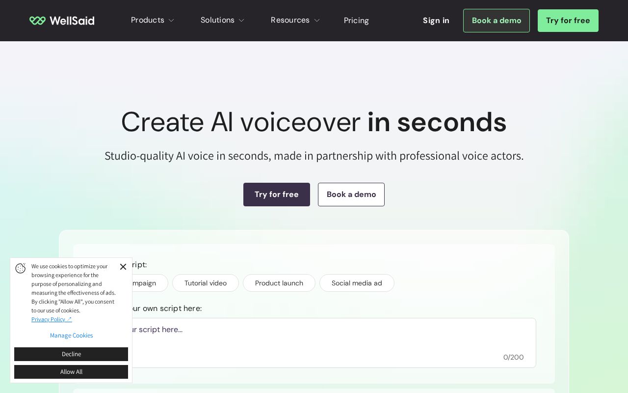 Screenshot of WellSaid